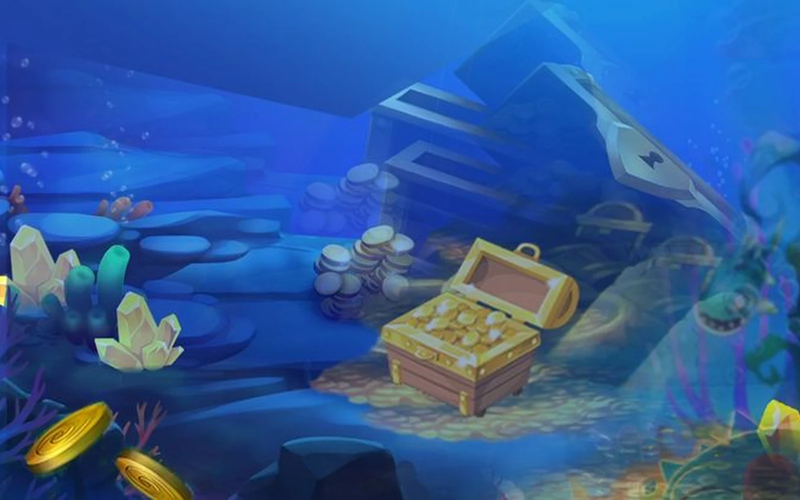 ฉากเกมยิงปลาที่มีเป้าหมายใต้น้ำและเอฟเฟกต์การยิง